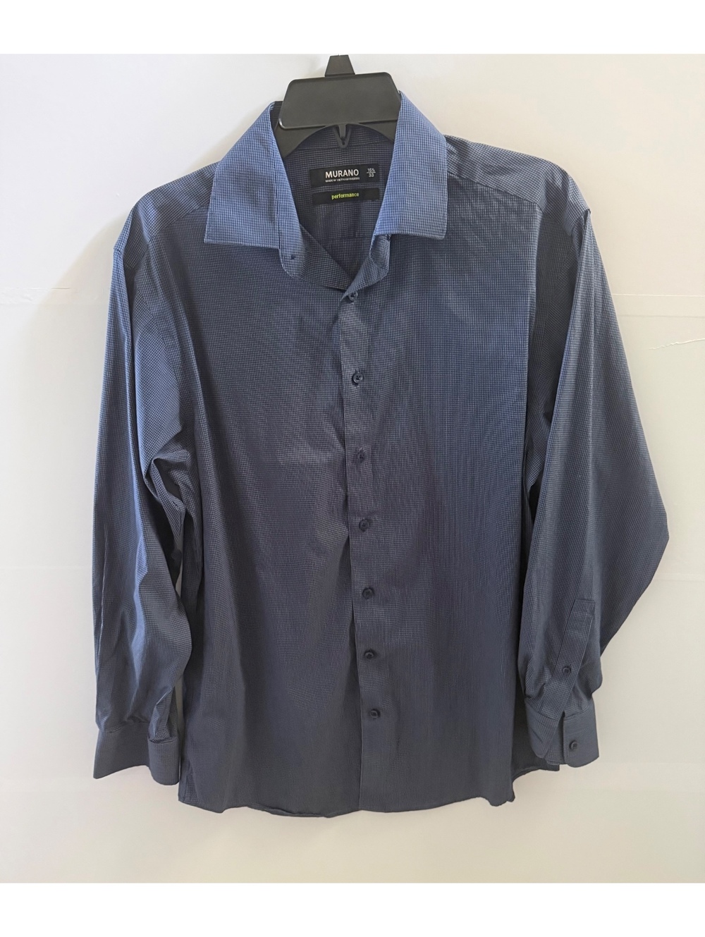 Murano Performance Men's Dress Shirt Size 15.5 33 Blue Checkered Cotton Blend